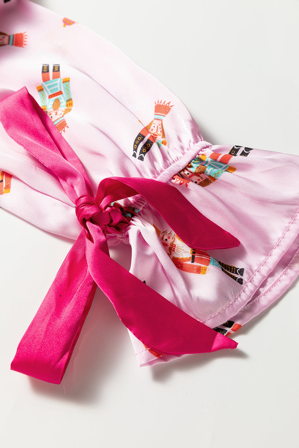 Pink Nutcracker Print Two Piece Pajama Set Contrast Trim Bow Dear-Lover Dropshipping